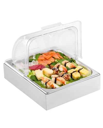 VEVOR Servierbehälter Buffet-Behälter Gastronormbehälter aus Edelstahl (1 Behälter), Präsentationsständer Serviertablett mit transparentem Deckel & 3 Eiswürfelschalen für Restaurant Küche