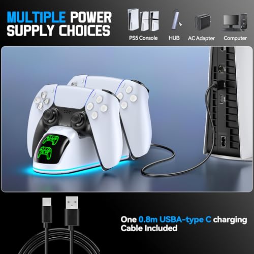 PS5 Controller Charger for PS5 Dualsense & Edge - 2H Fast Playstation 5 Controller Charger with 9 RGB Light, Fast PS5 Charging Dock with Cable, for PlayStation 5 Charger Accessories Cables - Image 5