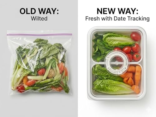 Image of Divided Fridge Storage Box with 2 Compartment | Veggie Tray for Refrigerator Organizer with Lid Handle Removable Containers | Fruit Storage Box Kitchen Organizer