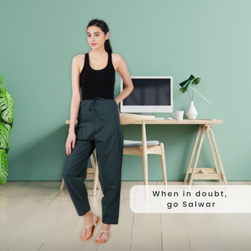 Image of Happy Bunny Salwar Pant - Modern Style Pure Cotton for Women - Ethnic Semi Patiala Trouser - Office,Home - All Day Comfort Wear with Drawstring