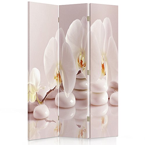 Feeby Paravent Fleurs orchidée 3 Panneaux 110x150 cm Une Seule Côté Cloison de séparation...