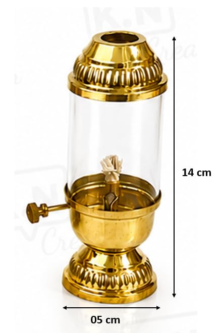 Image of K.N Creation Brass Akhand Diya with Adjustable Bati,with Screw Lever for Puja,Akhand Jyot Diya with Wick Lifting Screw Lever,Brass Diyas for Pooja,Akhanda Jyothi Deepam (Small- 60 ML)