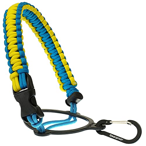 Gearproz HydroCord Handle for Hydro Flask Water Bottles, Wide Mouth Hydroflask 1.0, Iron Flask, Thermoflask and Takeya Reusable Water Bottles, Paracord Survival Strap, 25 Colors (Lemon BLEU)