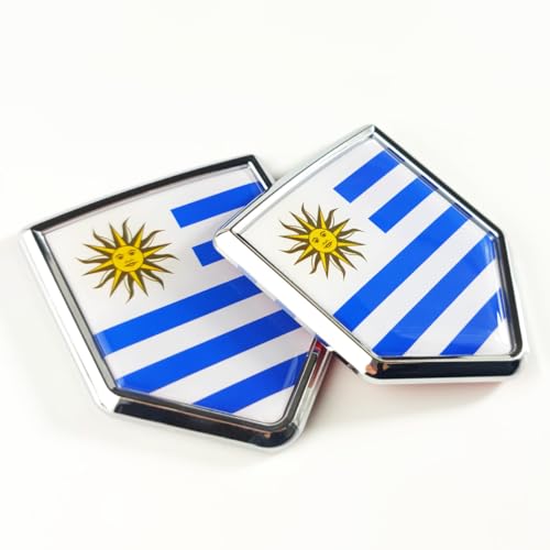Image of Newperlite Uruguay Flag Decal Sticker Car Emblem Uruguayan Flag Car Decoration Accessories Chrome Shield for Truck Vehicles Cars, 2 Pack