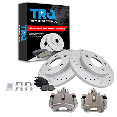 Image of TRQ Performance Rear Brake Pad and Rotor Set Ceramic Solid Rotors Calipers Compatible with 2004 Pontiac Grand Prix