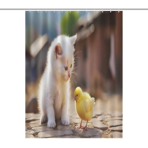 Rideau de douche chat en textile polyester premium lavable 140x183cm - 7