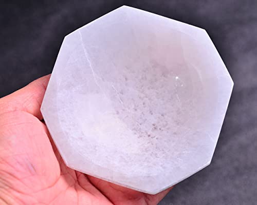 JIC Gem Selenite Bowl Hand-Carved Octagon Shape Crystal Bowl Moroccan