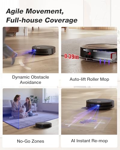 Image of Yeedi M14 Plus Robot Vacuum and Mop, 18,000Pa Suction, OZMO Roller Instant Self-Washing Mopping, 167℉ Smart Dynamic Hot Wash & Auto-Dry, ZeroTangle 3.0 Anti-Hair Brush, All-in-One Omni Station, Black