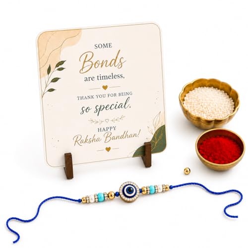 Image of JAIPUR ACE Raksha Bandhan Rakhi Gift Combo with Designer Rakhi, Puja Thali, 2 Katori Bowls, Roli Kumkum & Greeting Card for Brother, Bhai, Bhaiya | Complete Celebration Set