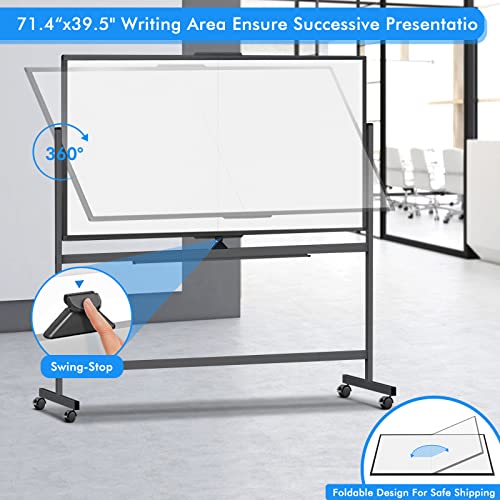 Image of Maxtek Rolling Whiteboard 72x40 Large Magnetic White Board on Wheels Black