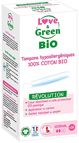 Love & Green Bio-Tampons, hypoallergen, mit Applikator, 16 Stück