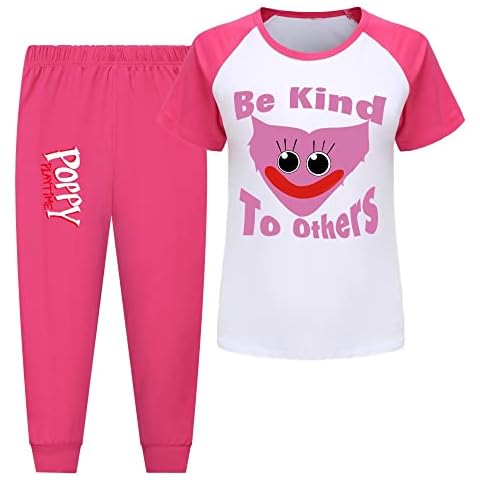 Huggy Wuggy Pajamas Merch Kids Pjs Fashion YouTube Gamer Short Suit for Boys Girls (Rose red,130cm,5 Years,6 Years) Cover
