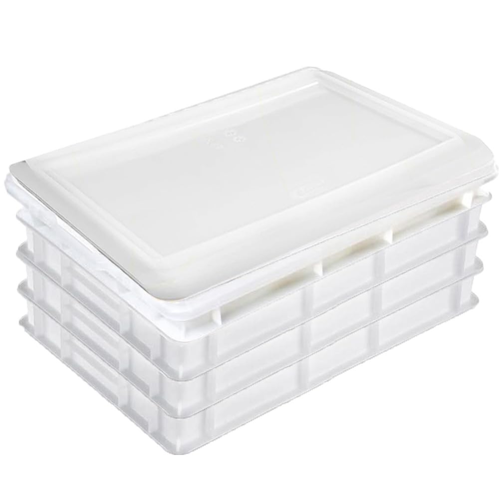 Set 4 Cassette con Coperchio portaimpasti palline Pizza Pane panette 60x40x7 certificata per alimenti VASCHETTA DA FRIGO professionale litri 12 impilabile sovrapponibile PIZZERIA CASEIFICI