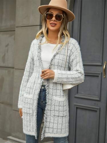 Image of Women's Long Sleeves Open Front Casual Leopard Print Fuzzy Knitted Sweater Cardigan Coat Outwear