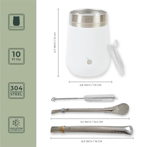 Image of MyGaucho Yerba Mate Cup Gourd Set, Large 10oz, 2 Bombillas & Spill-Prev Lid | Includes BPA-free lid and cleaning brush for easy prep, comfortable sipping, and simple cleanup at home, work, or on the go
