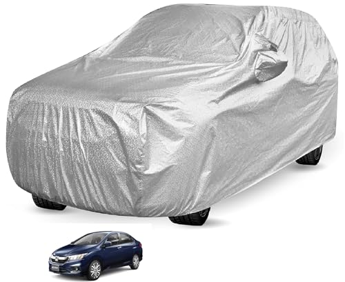 Image of Auto Hub Waterproof Car Cover Compatible with City (Model :-2018-Till Date) with Mirror Pocket, Soft Cotton Lining, Waterproof City Car Cover- Metallic Silver