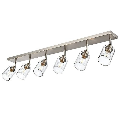 6 Light VINLUZ Bathroom Light Fixtures Classic Vanity Lighting Black Multi-Directional Rotating Metal Ceiling Spotlight with Adjustable Track Heads with Clear Shade by VINLUZ - Used condition - US$119.40