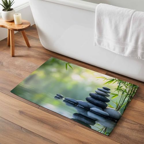 Welcome Door Mat,Indoor Doormat Zen Meditation Stone Lake Washable Front Door Mats Non Slip Absorbent Entryway Rug Nature Landscape Still Life Floor Mat for Home Bedroom Bathroom,16x24in