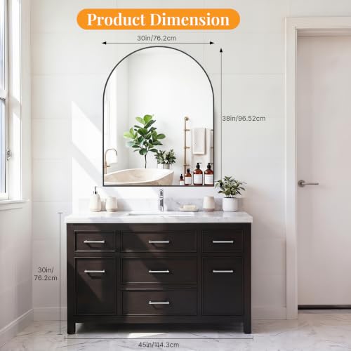 Image of Sweetcrispy 30 inchx38 inch Arched Black Bathroom Mirror, Bathroom Mirrors for Over Sink, Modern Wall Mirrors Arch Decorative for Entryway, Bedroom, Vanity,Horizontal or Vertical Hanging