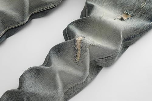Men's Stretch Ripped Jeans Distressed Slim Fit Straight Leg Fashion Denim Pants4