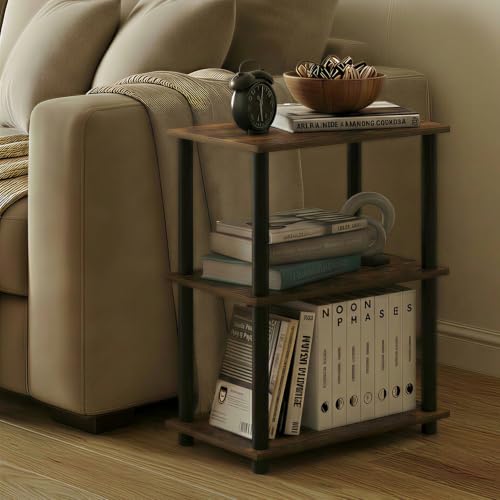 Image of Furinno Turn-N-Tube Storage Shelves, 3-Tier Open Frame Book Shelf, Standing Corner Shelf, Toolless Open Shelves, for Organization and Storage, Living Room, Garage, Home Office, Amber Pine