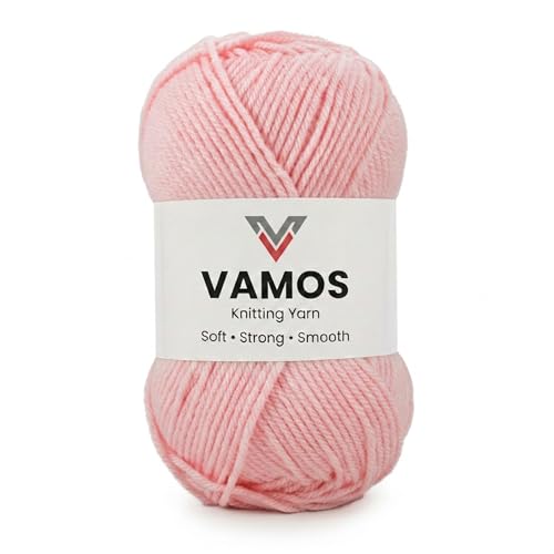 Image of VAMOS Acrylic Hand Knitting & Crochet Yarn - 100g Ball, 4 ply Soft Yarn for Knitting Sweaters, Scarves, Hats, Amigurumi, Babywear & DIY Crafts (Baby Pink)