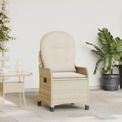 kithwjll Tumbona de polirratán con cojín, color beige, 56 x 66 x 95 cm, ajustable, resistente a la intemperie, para jardín, balcón y terraza, silla de relax estable para relajación al aire libre