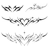 WEEKINK Y2K Neotribal Heart Cybersigil Tattoos – Tribal Tramp Stamp Temporary Tattoos for Women, 4 Designs for Neck, Arm, Chest & Lower Back