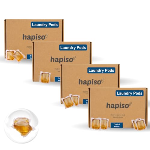 Image of Hapiso Tropical Breeze Laundry Pods | Liquid Detergent | 5-in-1 Pods, Detergent Pods for Washing Machine | Front & Top Load | Tough on Stains & Odour | 60 Eco-Friendly Washing Pods