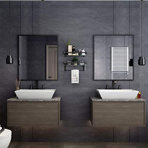 Volpone Glass Bathroom Shelf With Towel Bar 15.7In Bathroom Wall Shelves Rustproof Metal Bathroom Wall Organizer 2-Tier (Black) #TOP1