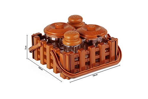 Image of Nabhya Complete Dining Table Set of Pickle Jars, Salt and Pepper Dispenser, Toothpick Holder and Spoon Holder(Wooden Look Design, Plastic) (Woodland)