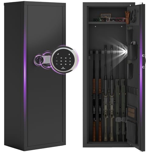 Clickoods 10-12 Gun Safe for Rifles & Pistols, Large Home Gun Cabinet with Quick Access Digital Lock & LED Light, Vibration Alarm, Adjustable Racks for Home Defense