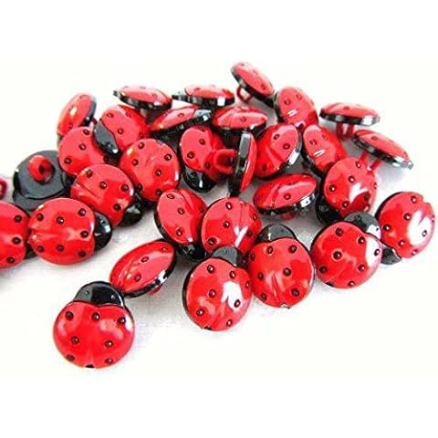 Pack of 50 Craft Ladybug Buttons, Ladybird Buttons 15mm (Red) Cover