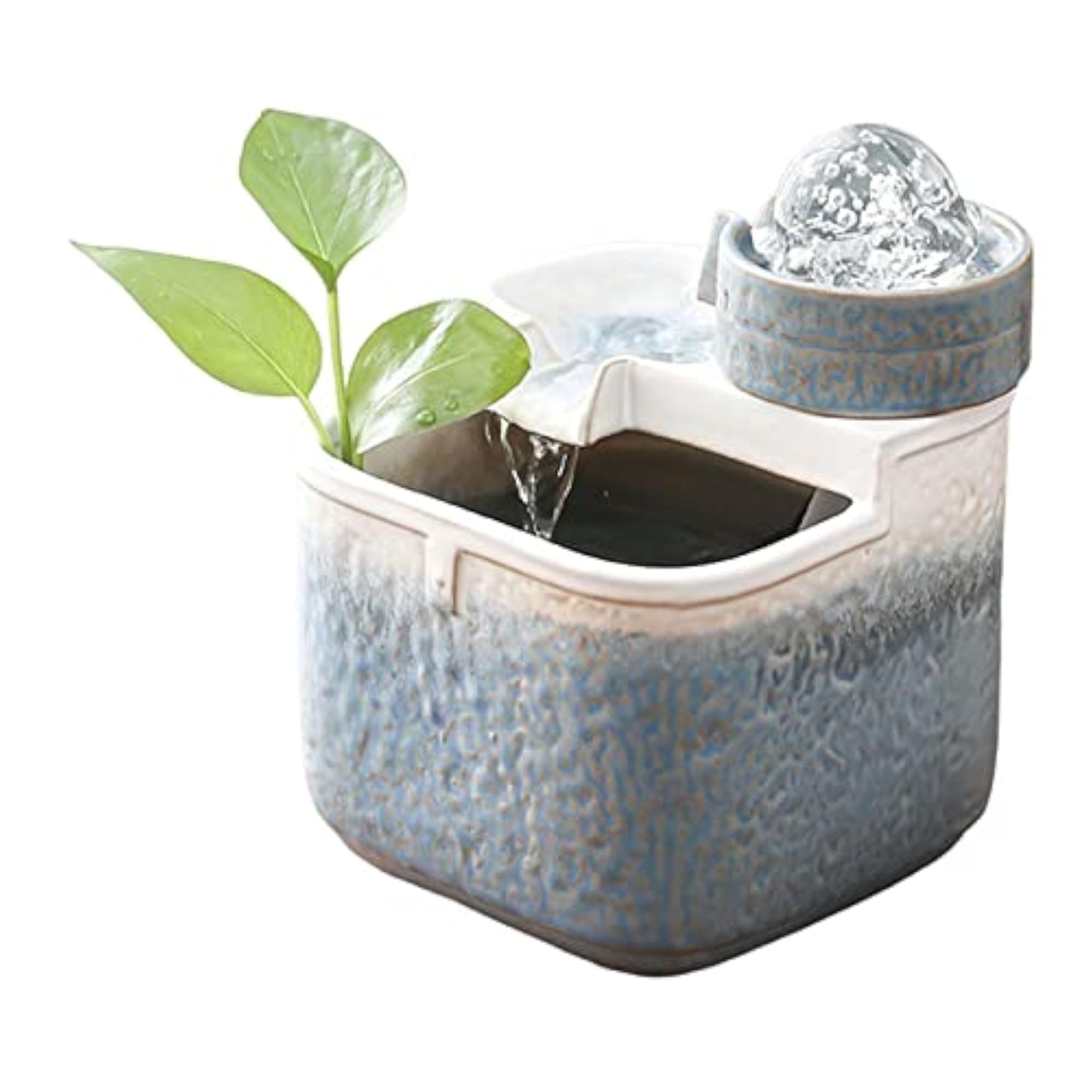 Tabletop Water Fountain Indoor Waterfall Feature with Rolling Ball Blue