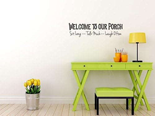 Miniatura 3 de Calcomanías de vinilo con texto en inglés "Welcome to Our Porche", 23 x 6 pulgadas, color negro