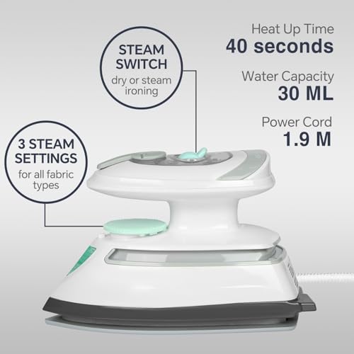BEAUTURAL Mini Reisebügeleisen mit Umschaltbarer Spannung 220V/120V Dampfbügeleisen Trockenbügeleisen mit Anti-Tropf-Funktion 3 Temperatureinstellungen leicht für Näharbeiten, Reise