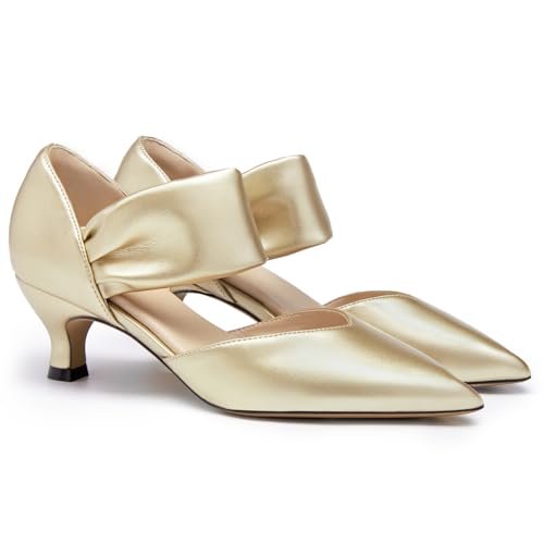 Image of Coutgo Womens Low Kitten Heel Dress Shoes Pointed Toe Slip on Ankle Strap Cutout Elegant Party Wedding Pumps