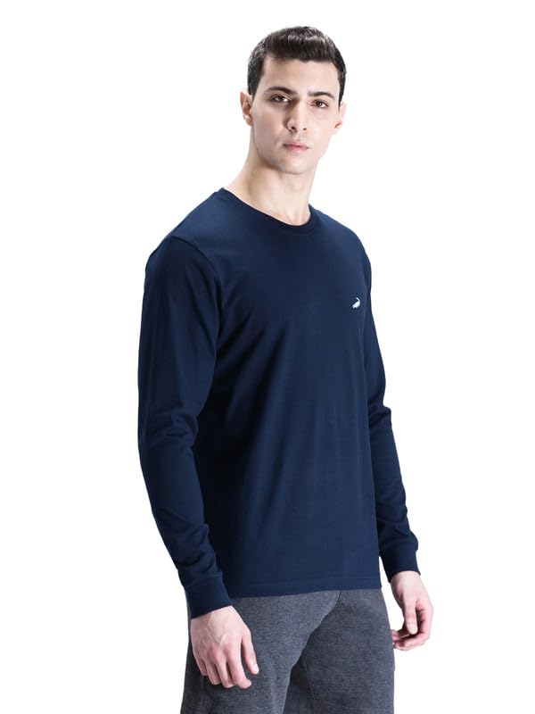 Image of CROCODILE Men Solid Sport Fit T Shirt | Round Neck | Long Sleeve | Regular Length | Basic Casual Pull On Topwear