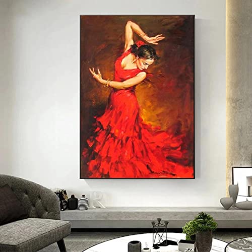 GLASA Toile Art Peintures à L'Huile Abstrait Danseuse De Flamenco Portrait Moderne Belle Fille Illustration Pour Chambre Bureau DéCoration Murale 70x100cm (28x40) Sans...