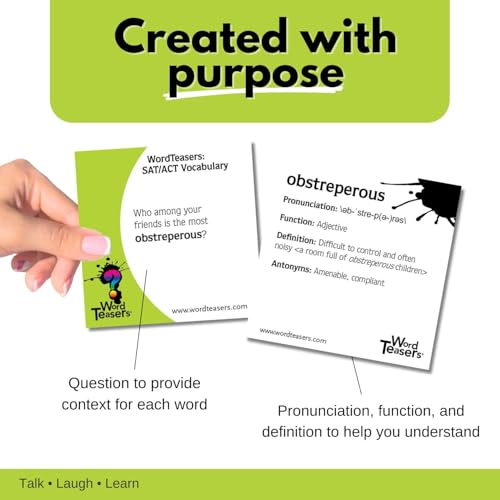 Image of ? WORD TEASERS SAT Vocabulary - Vocabulary Builder for Kids, Teens & Adults - Fun Family Conversation Starter & Vocabulary Game - SAT Word Game - 150 SAT Vocabulary Flash Cards