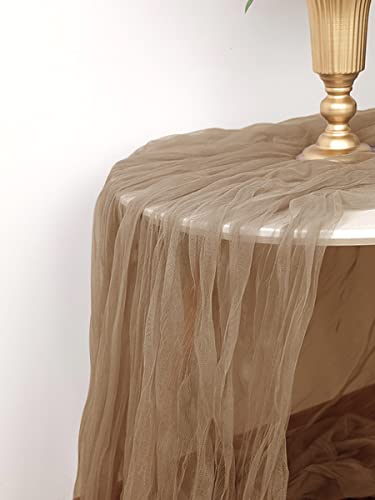Joanlody Coffee Cheesecloth Table Runner 10Ft Rustic Gauze Tablecloth 38X120 Inches Boho Backdrop Drape Fabric For Wedding Party Bridal Shower Decor, Photography Background #TOP1