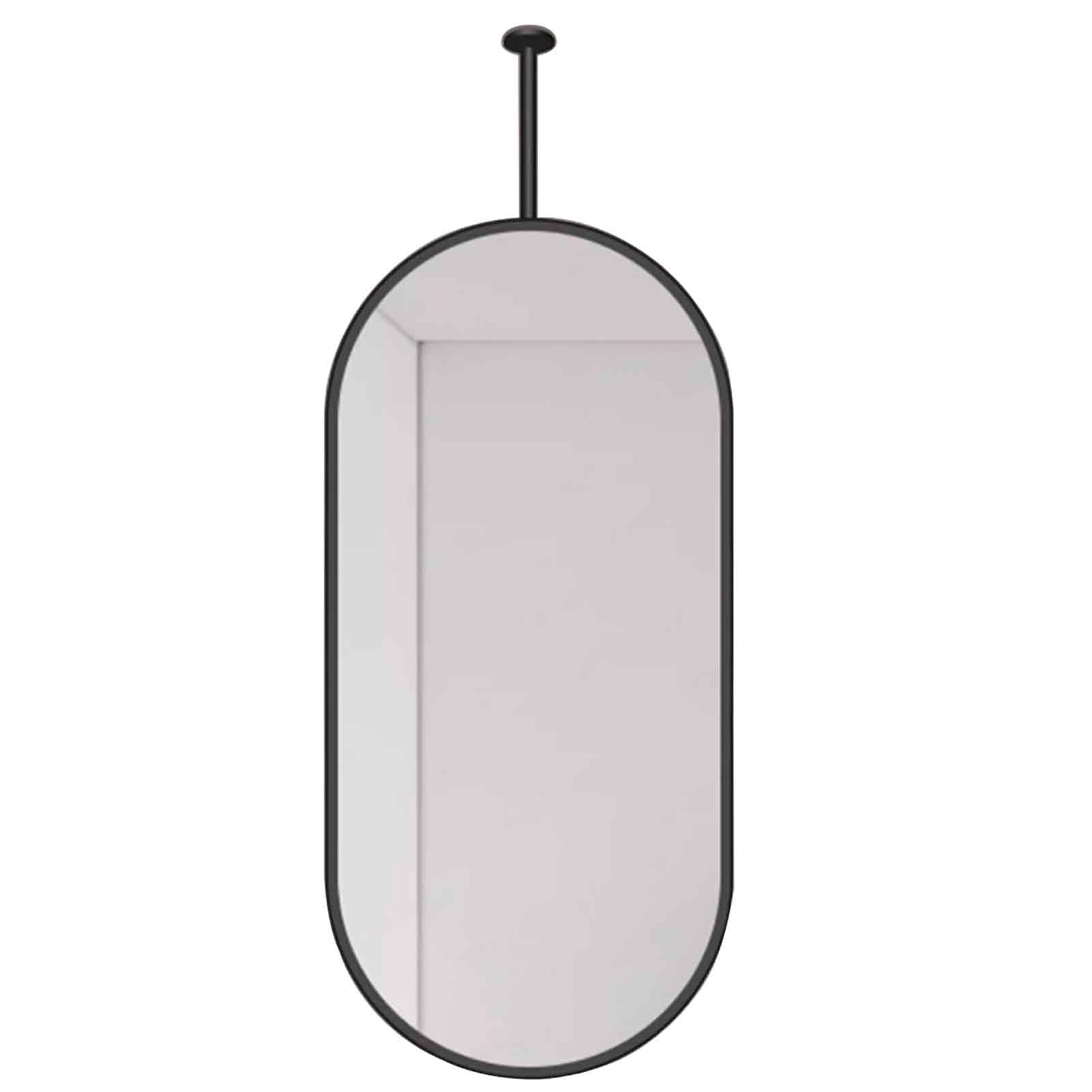 FGXHHS Wall Mirror Bathroom Black Oval Ceiling Hanging LED Mirrors, Suspended Pole Light Up - Customizable Floating Rod(50cmx100cm)