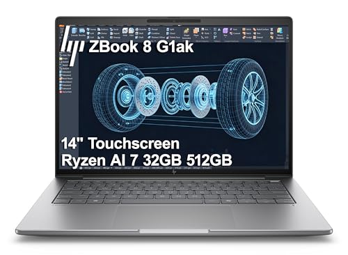 HP ZBook 8 G1ak Mobile Workstation AI Laptop (14' FHD+ Touchscreen, AMD Ryzen AI 7 PRO 350 ( Ultra 7 155H), 32GB RAM, 512GB SSD), Engineer, IR Webcam, 50 TOPS NPU, Win 11 Pro (Next Gen Zbook Power)