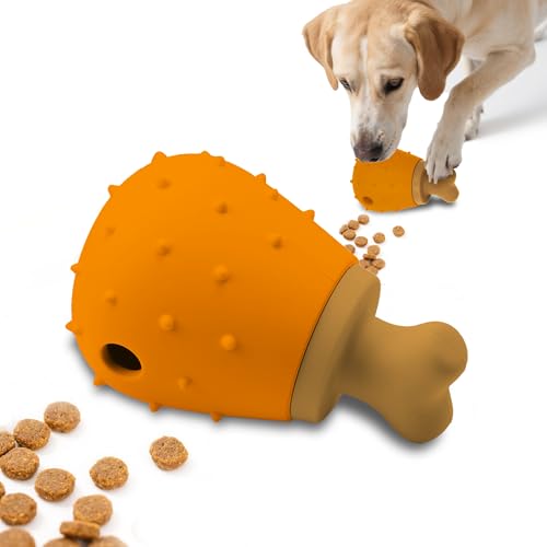 PawSailor Giocattolo interattivo per Cani, Dispenser Premio Lento Giocattolo Cane Puzzle Silicone Design della Coscia di Pollo Anti-noia Stimolazione Mentale Pulizia Denti, Marrone