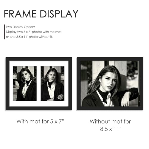 Image of DUENPY 4-Pack 8.5x11 Collage Picture Frames, 5x7 Collage Picture Frame, Displays Two 5x7 inch Photos, or 8.5x11 (Without Mat) Wall Decor Wall Hanging or Tabletop, Black