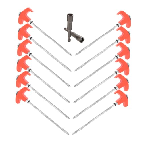 SUPVOX 13pcs Heavy Duty Screw in Tent Stakes with Socket Durable Ground Anchors for Camping Trampolines and Outdoor Use Threaded Metal Stakes for Grass