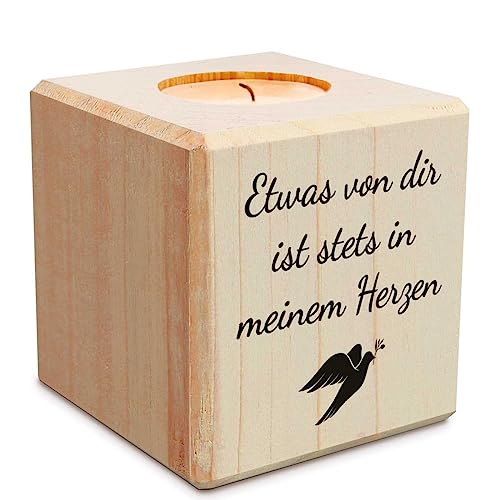 Trauerlicht - Etwas von dir - Teelichthalter mit Gravur aus Holz - Grabschmuck - Trauergeschenk - Gedenklicht - Erinnerungslicht - Kerze zur Trauerbewältung - Holzwürfel