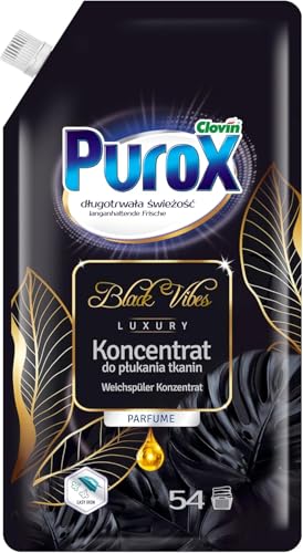 PUROX Black Vibes Weichspüler (54 Waschladungen) – Zitrus- & Eichennoten, Pflegt Textilien, Langanhaltender Duft, Antistatisch, Leichtes Bügeln, 600 ml