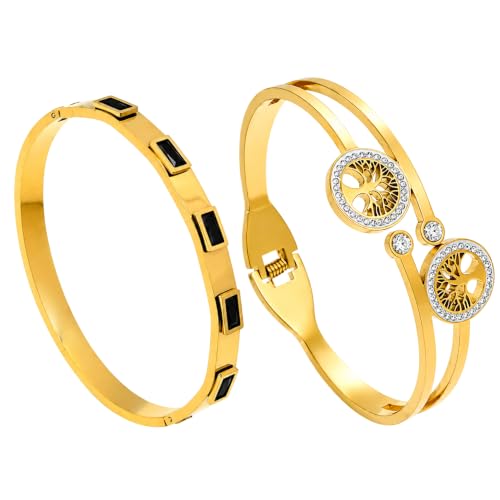 Image of Stylish Gold Plated Bangle for Women | Daily Use Stainless Steel Kada | Anti-Tarnish Waterproof Cuff | Multicolour Crystal Evil Eye | Daily Wear Bracelet For Womens | Premium Gift For Girl