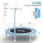 40" Fitness Mini Trampoline with Adjustable Handle Bar, 330lbs Foldable Bungee Rebounder for Adults and Kids, Stable & Quiet Exercise Rebounder Indoor Workout - Image 3